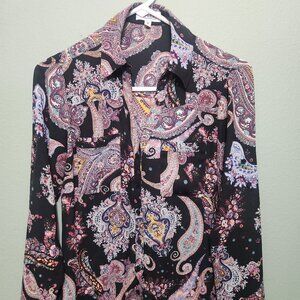 Express The Portofino Shirt Floral Pink/Blue/White Button Front Blouse, Size XS